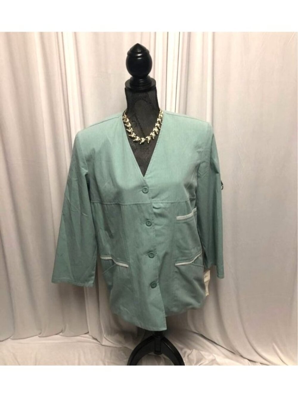 Lana Lee Jacket Womens Size 12 Petite Green Pockets Button Front Blazer NEW